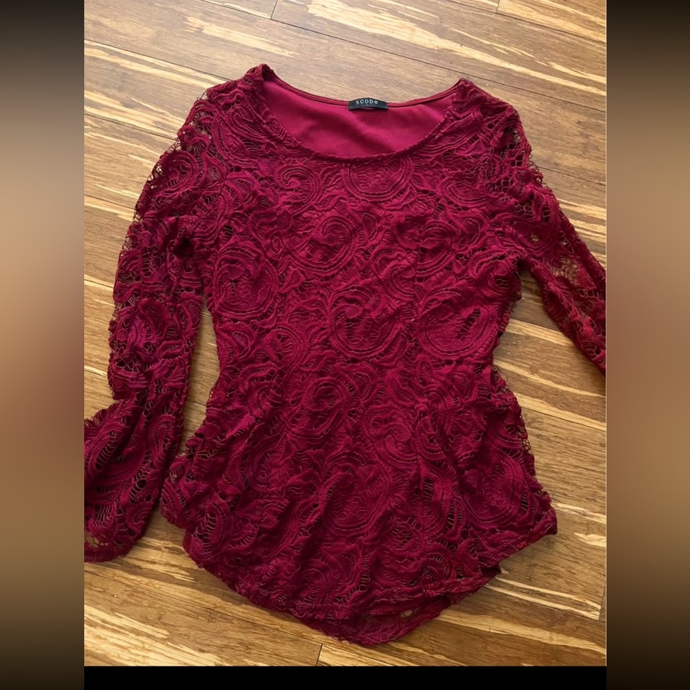 Burgundy Lace Blouse